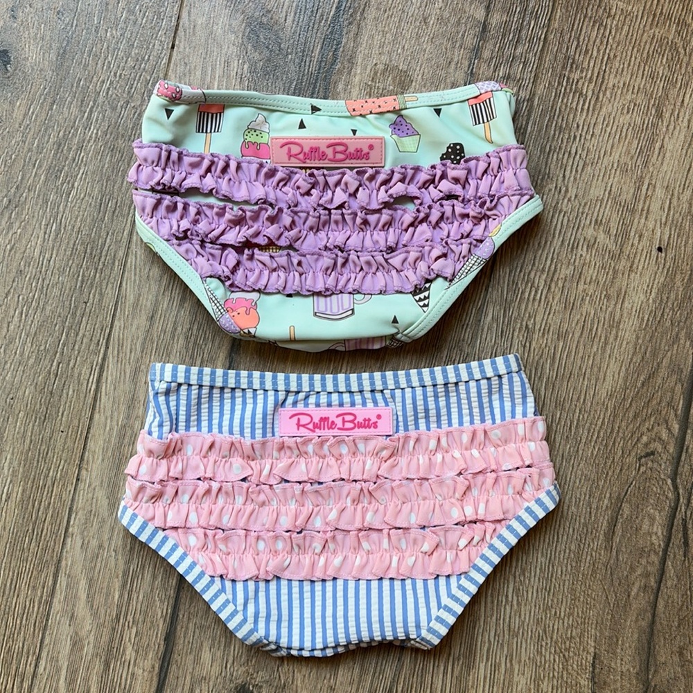 Ruffle Butts Set Swim Bottoms Bloomers 6-12 months Seersucker NEW Diaper Cover